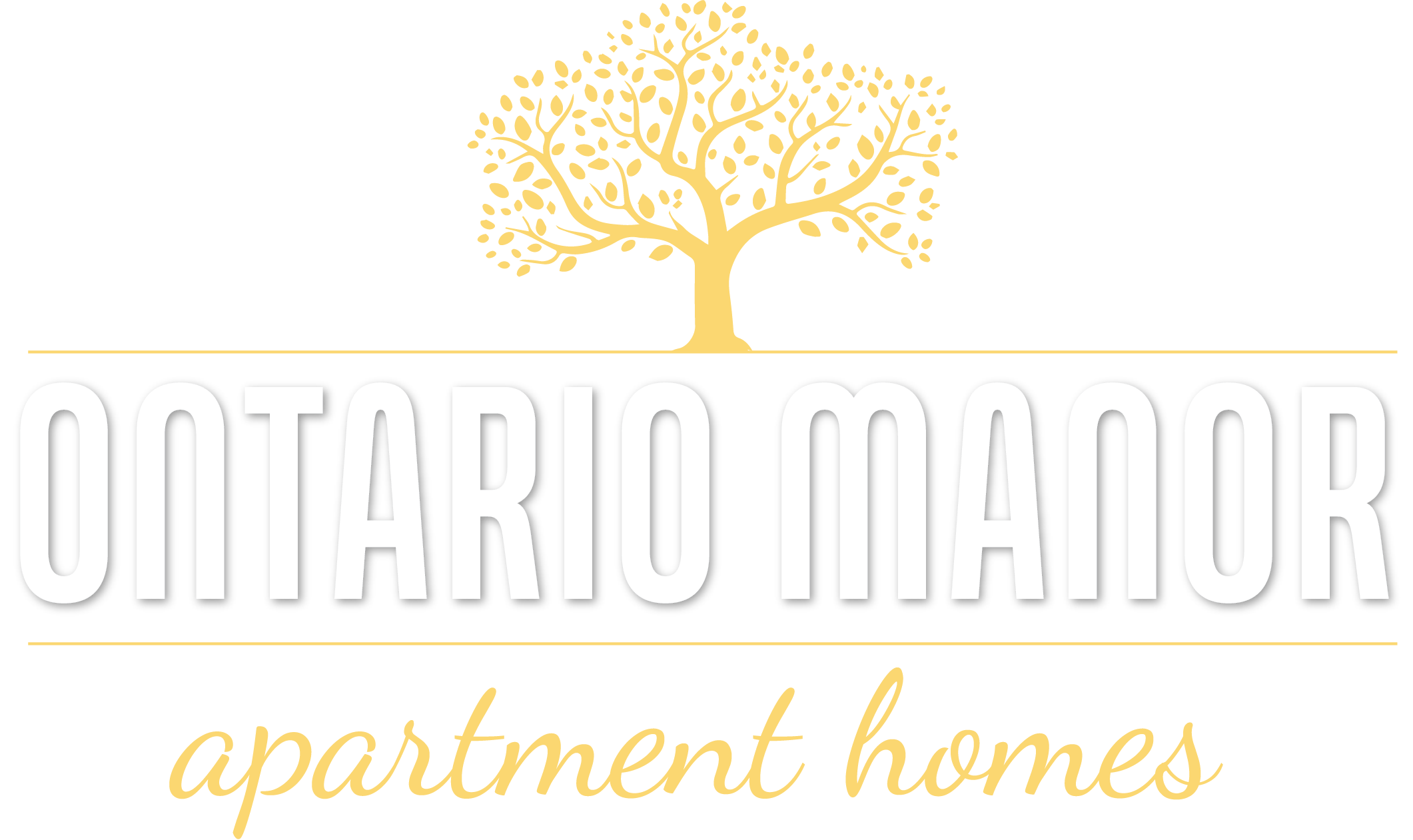 A logo for Ontario Manor apartment homes featuring a tree.